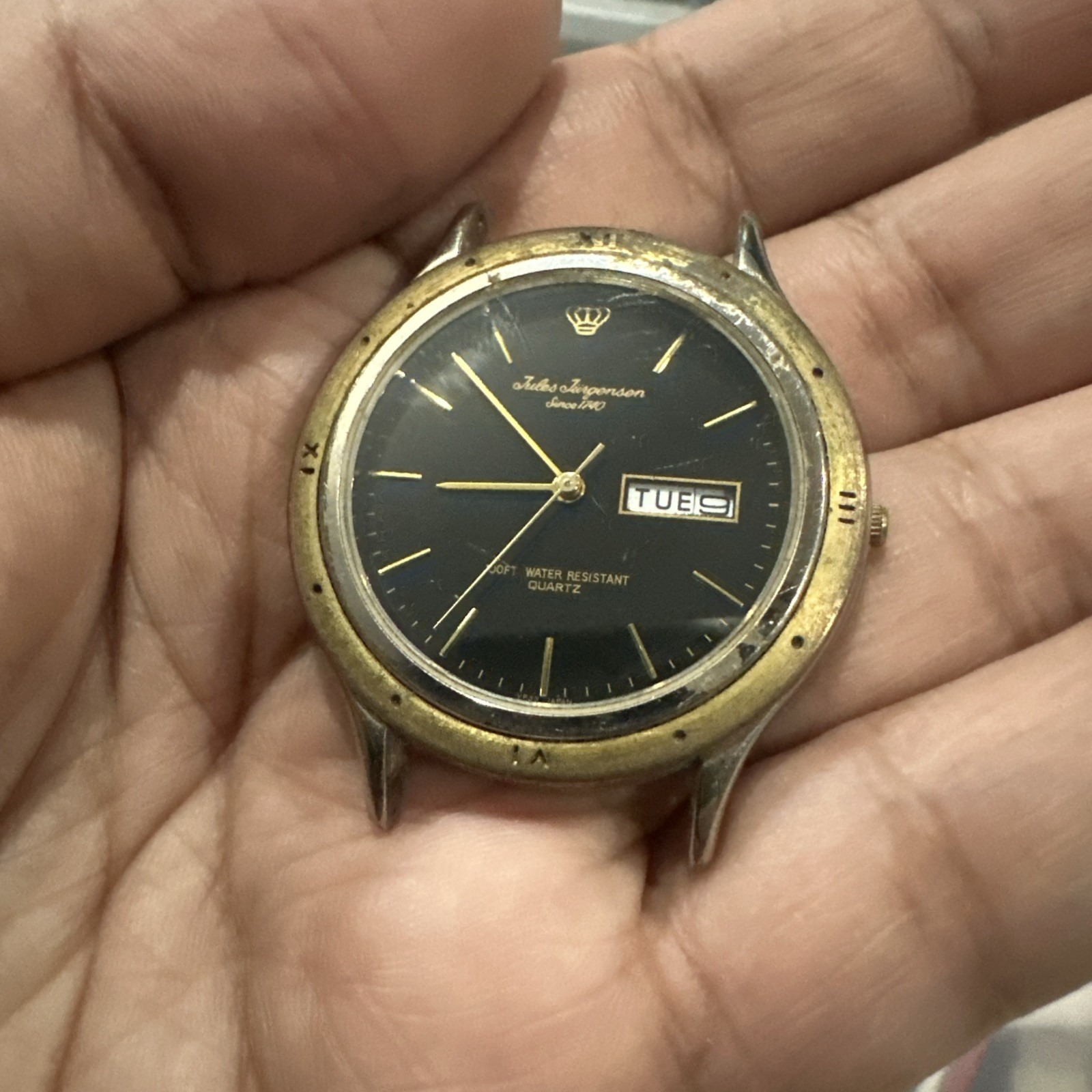 Vintage Jules Jurgensen Mens Black Dial Daydate Quartz Watch 35mm  Repair